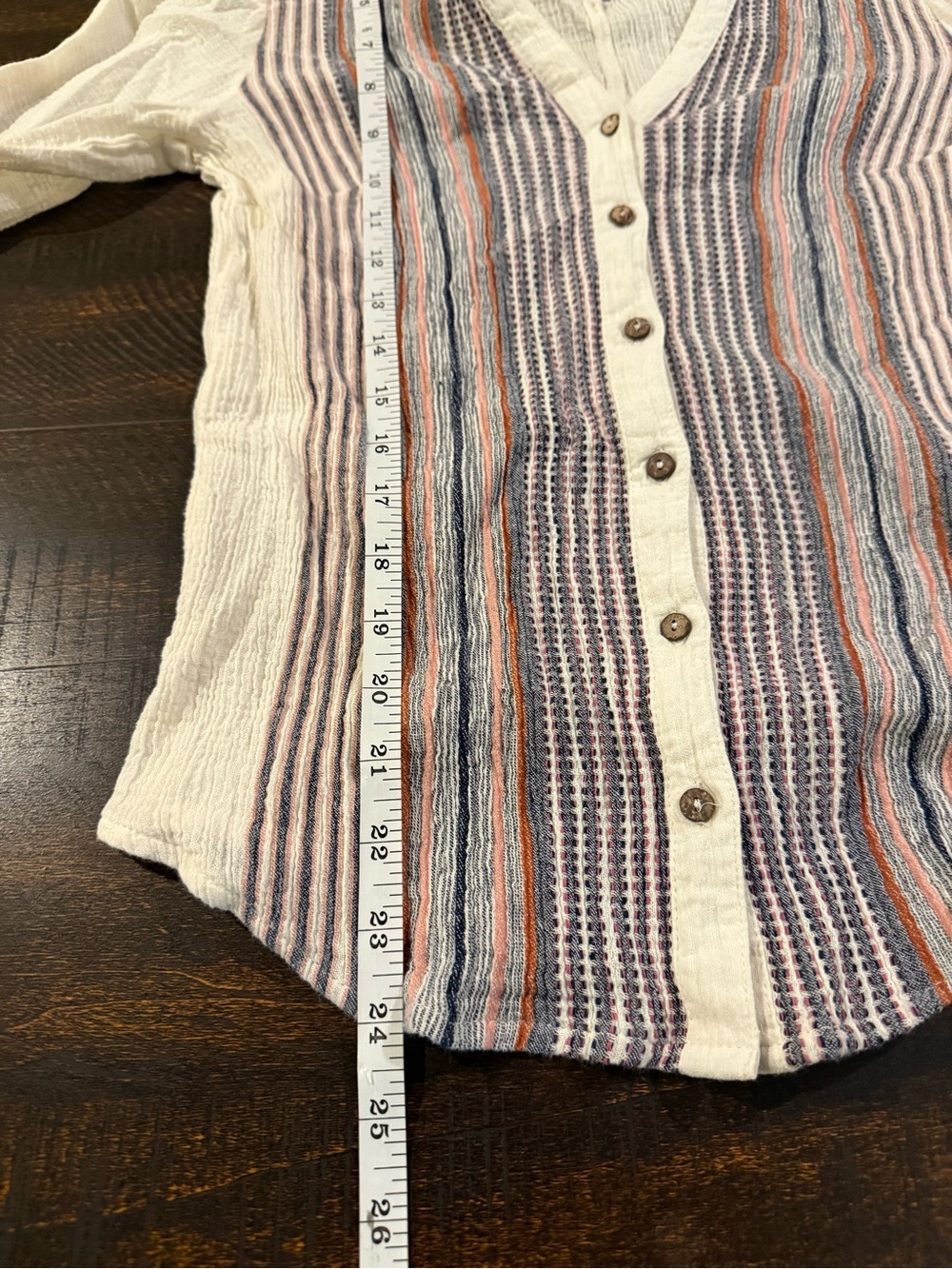 Liverpool Los Angeles Cream Boho Stripe Button Front Peasant Blouse XS - Picture 11 of 14